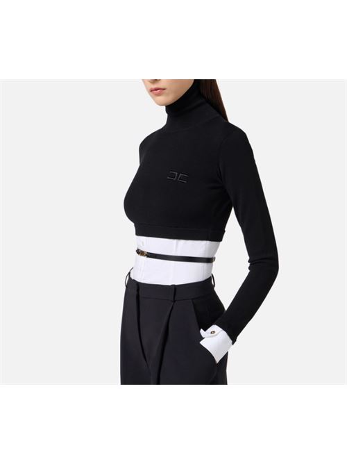 MAGLIA CON FONDO EFFETTO CAMICIA ELISABETTA FRANCHI | MK14T56E2222 Nero/Bianco